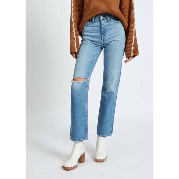 Rag & Bone Alex Straight Leg Ankle Jeans in Delavan with Holes 28